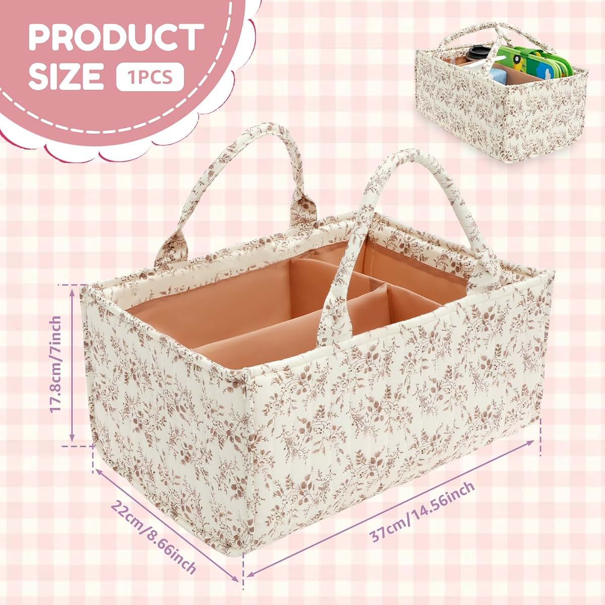 BBENIN Floral Diaper Caddy Organizer with Removable Dividers