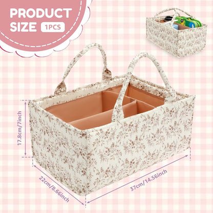 BBENIN Floral Diaper Caddy Organizer with Removable Dividers