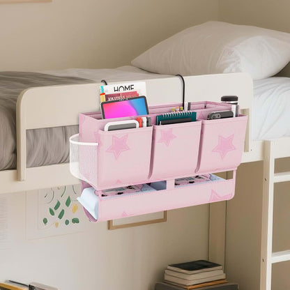 Bedside Organizer Caddy with 7 Pockets for Dorm Rooms and Home Use (Pink)