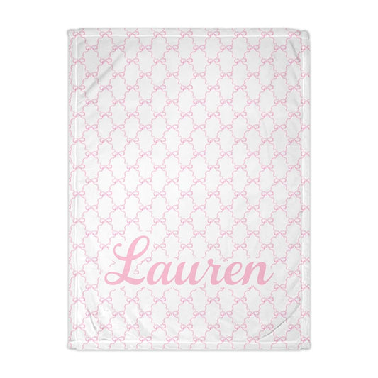 Girls Love A Monogram Personalized Pink Coquette Bow Kids Blanket – Custom Name Throw for Girls – Soft & Stylish Gift