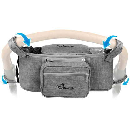 StrollAir Universal Stroller Organizer with Insulated Cup Holder, Stroller Caddy Compatible with Cosmos, Solo, Nuna