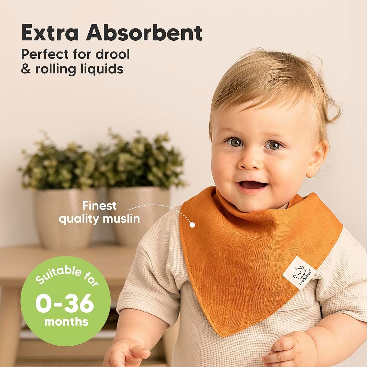 KeaBabies Lumi Muslin Bandana Bibs 8-Pack, Spice, Adjustable Snap Bibs 0-36M