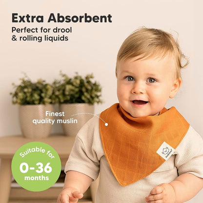 KeaBabies Lumi Muslin Bandana Bibs 8-Pack, Spice, Adjustable Snap Bibs 0-36M