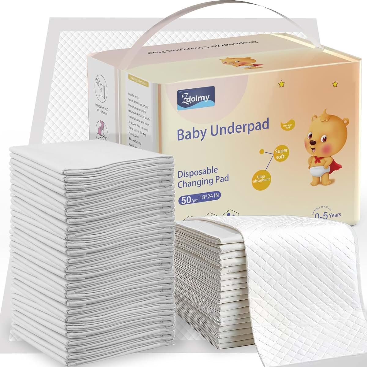 Disposable Changing Pad Liners 50 Pack, 18x24 Inch Waterproof Underpads