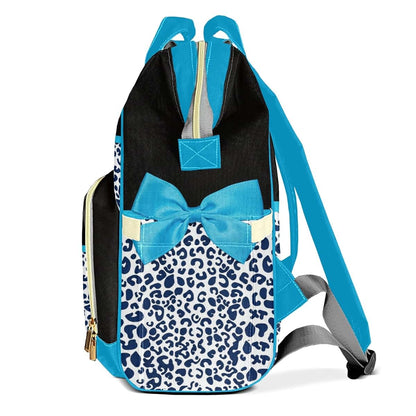 LiSoAkWE Personalized Diaper Bag Backpack,Customized Blue Print Leopard Bow Nappy Backpack for Travel Outdoor with (photo 3)