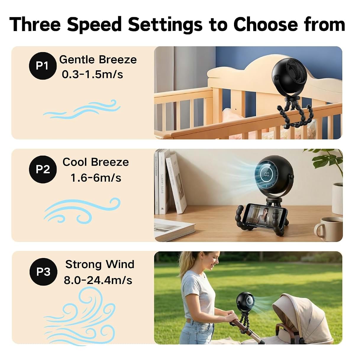 BabyOneStop Portable Stroller Fan With Flexible Tripod And LED Display