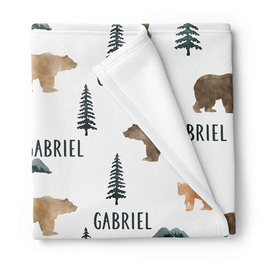Lovable Gift Co Personalized Bears and Mountains Baby Receiving Swaddle Blanket