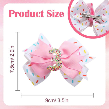BabyOneStop 2 Pack Birthday Hair Bow for Girls, Pink Glitter Number Hair Clips, 3.5 Inch Party Accessories