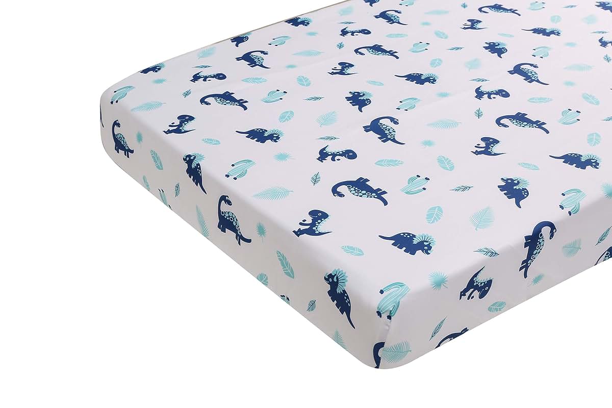 JAHbaby 1 PC Dinosaur Nursery Crib Fitted Sheet (Blue Fitted Sheet) (photo 4)