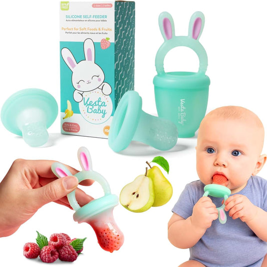 Vesta Baby Fresh + Frozen Food Feeder - 2 Sizes Soft Silicone Push Pop Fruit Nibbler for Safe Infant Self Feeding
