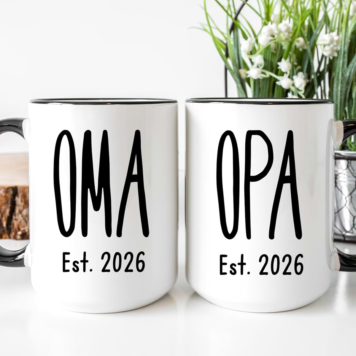 Fabby Gifts Oma Opa Coffee Mugs Set - Pregnancy Announcement For Grandparents Baby Reveal Gift Idea (Black Rim&Handle (photo 2)