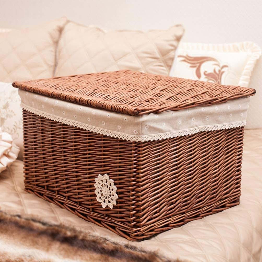 YRHH Woven Storage Basket Wicker Square Basket with Lid (photo 2)