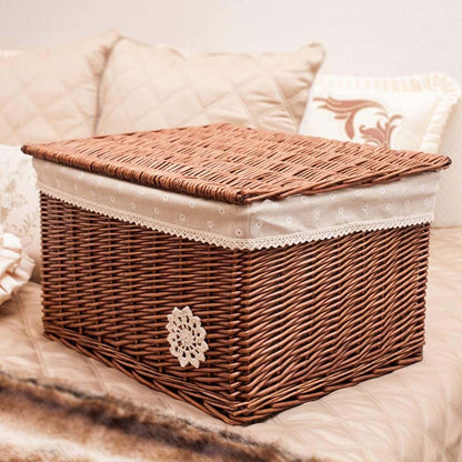 YRHH Woven Storage Basket Wicker Square Basket with Lid (photo 2)