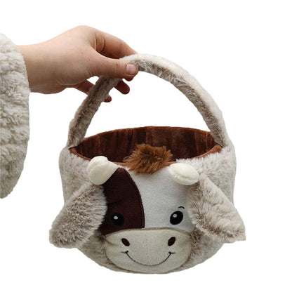 TRURENDI Personalized Plush Basket 10 inch Cow Easter Plush Basket Easter Plush Basket Egg Hunting Bags Easter
