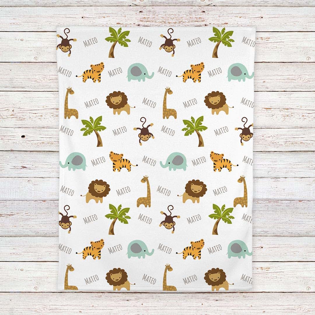 Lovable Gift Co Personalized Fleece Jungle Animals Baby Blanket, Jungle Nursery (photo 4)