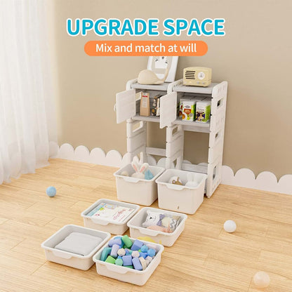 UNICOO Kids Storage Shelves Toy Organizer Bookshelf With 6 Bins For Bedroom Playroom Nursery