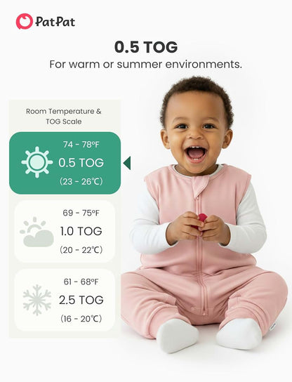 PATPAT Sleeveless Sleep Sack with Legs, 12-24 Months, Bamboo Viscose, 0.5 & 1.0 TOG, Blush Pink