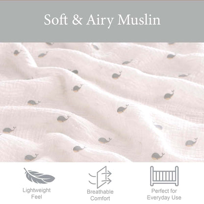 Ababy Custom Size Baby Fitted Sheet In Muslin Cotton - Whale Print (photo 4)