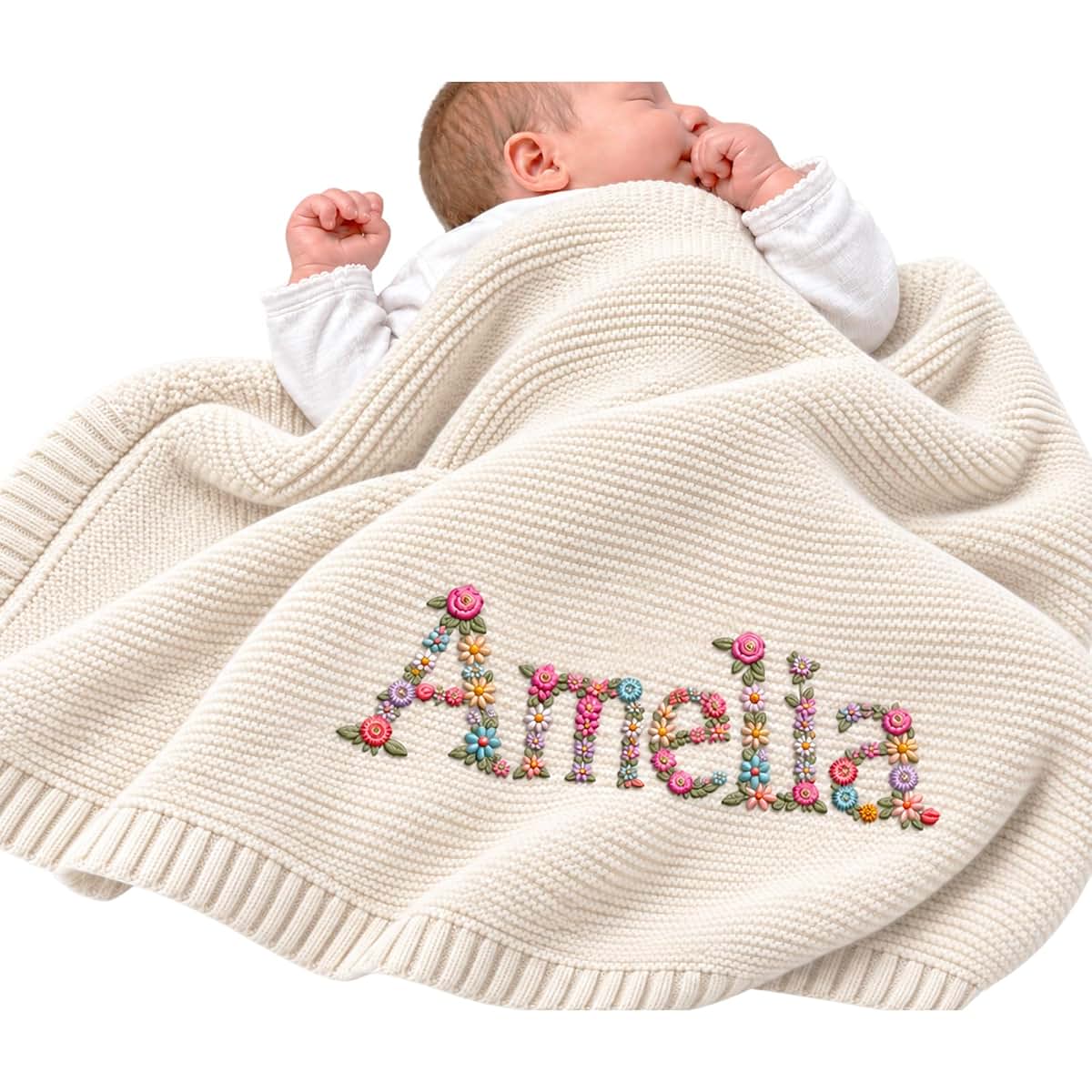 XiZartei Personalized Knit Baby Blanket Embroidered Name Custom Newborn Gifts