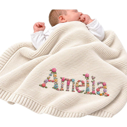 XiZartei Personalized Knit Baby Blanket Embroidered Name Custom Newborn Gifts