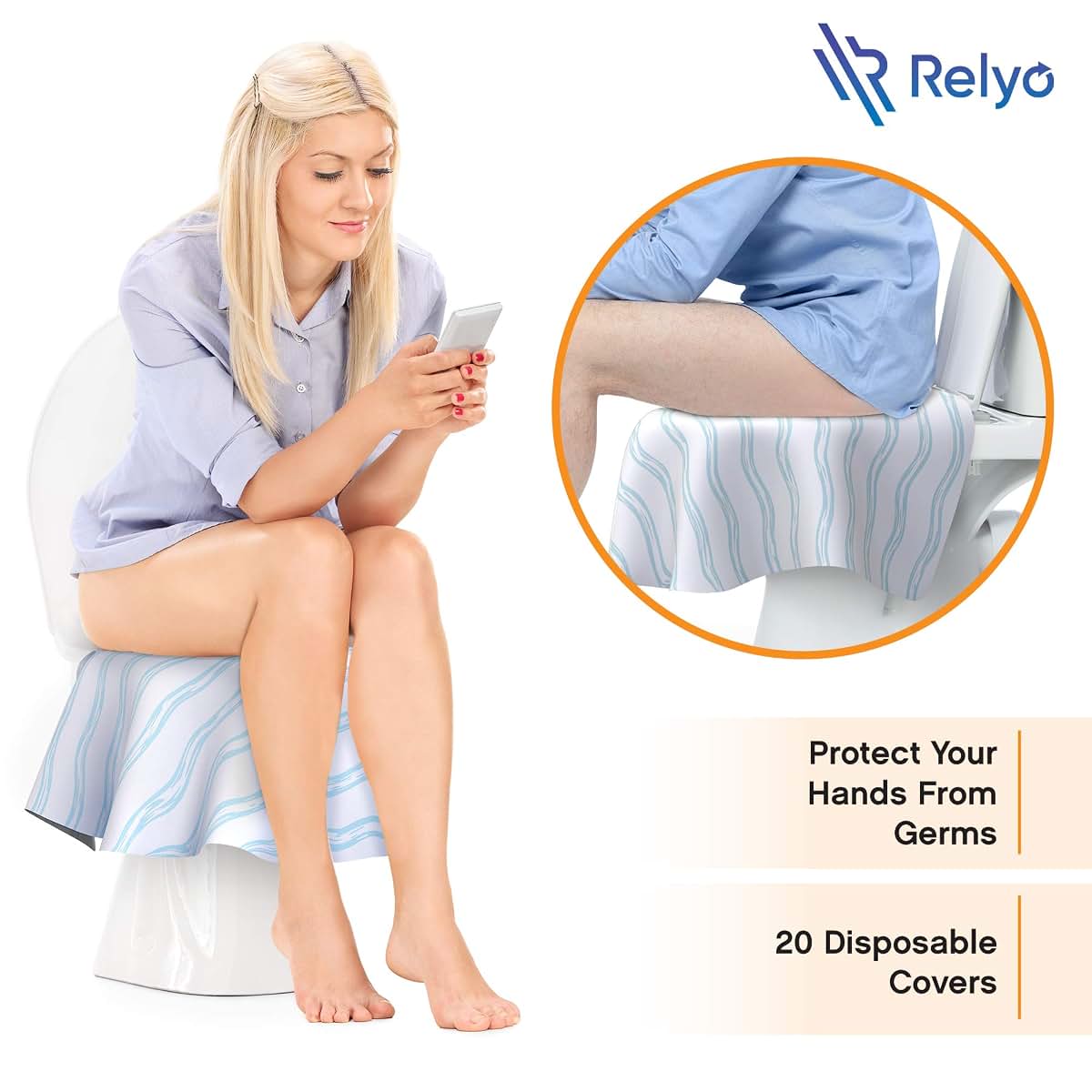 Relyo Disposable Toilet Seat Cover for Travel, 20 Pack, Waves