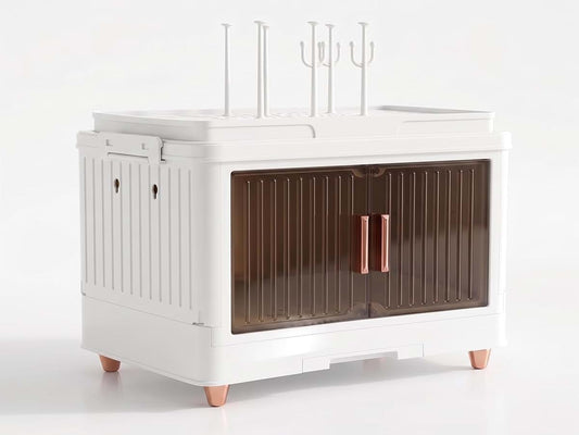 Vessy Baby Bottle Organizer for countertop with Drying Rack, Cover Dustproof Baby Bottle Storage Box Cabinet Station