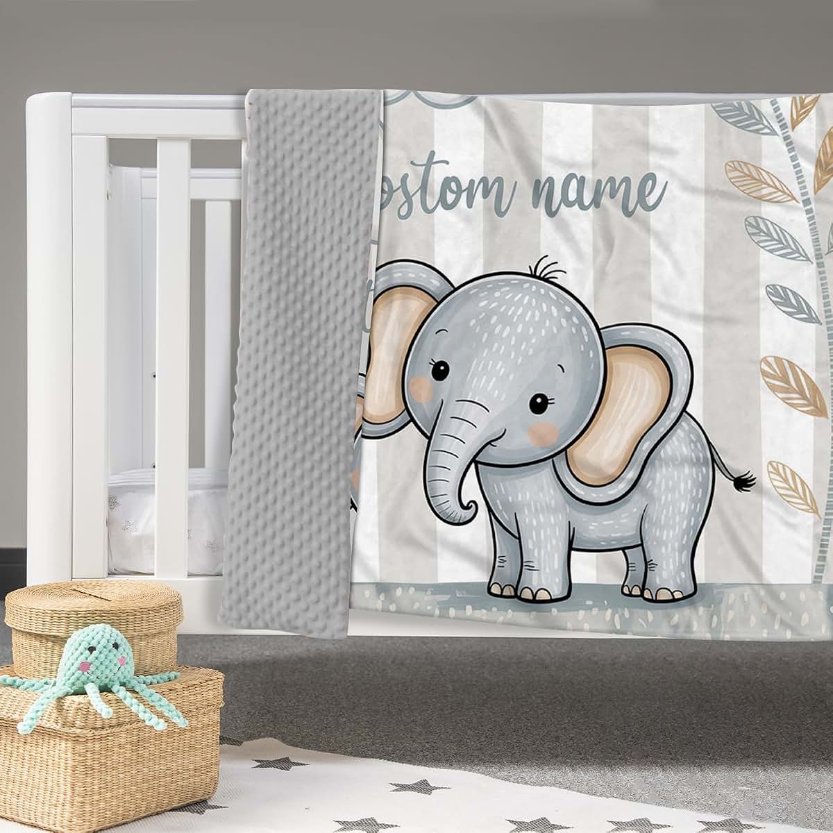 Kryvoxc Personalized Baby Blankets with Name, Whale Double Layer Receiving Swaddle Blanket with Dotted Backing, Soft (photo 2)