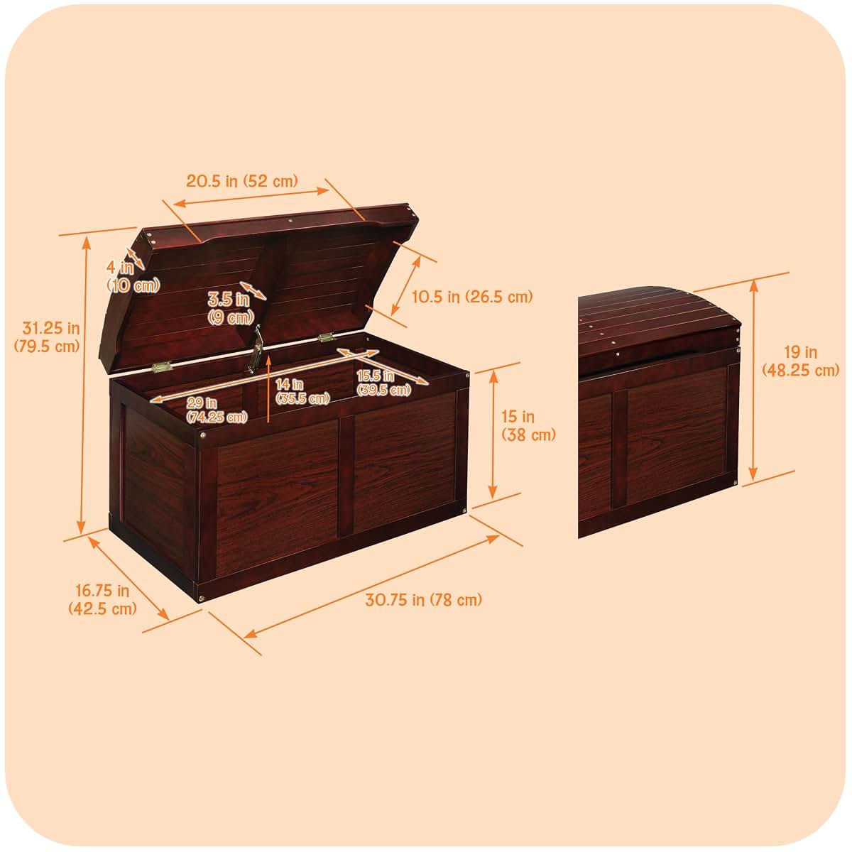 Kid's Hardwood Barrel Top Toy Box Storage Chest with Safety Hinge - Cherry