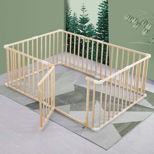 Jolan Baby Playpen Wooden,Detachable/Portable,Baby Fence with Door,Indoor Outdoor Large Safety Playard Playpen,63cm
