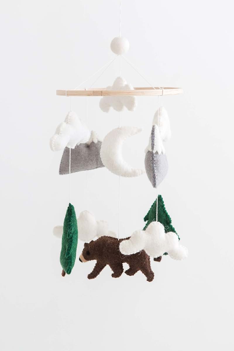 Nivas Bear and Mountain Mobile - Woodland Bear Wilderness Neutral Baby Felt Mobile (photo 4)