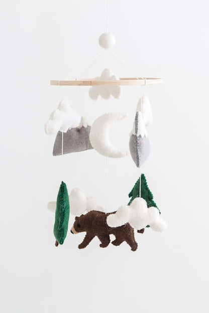 Nivas Bear and Mountain Mobile - Woodland Bear Wilderness Neutral Baby Felt Mobile (photo 4)