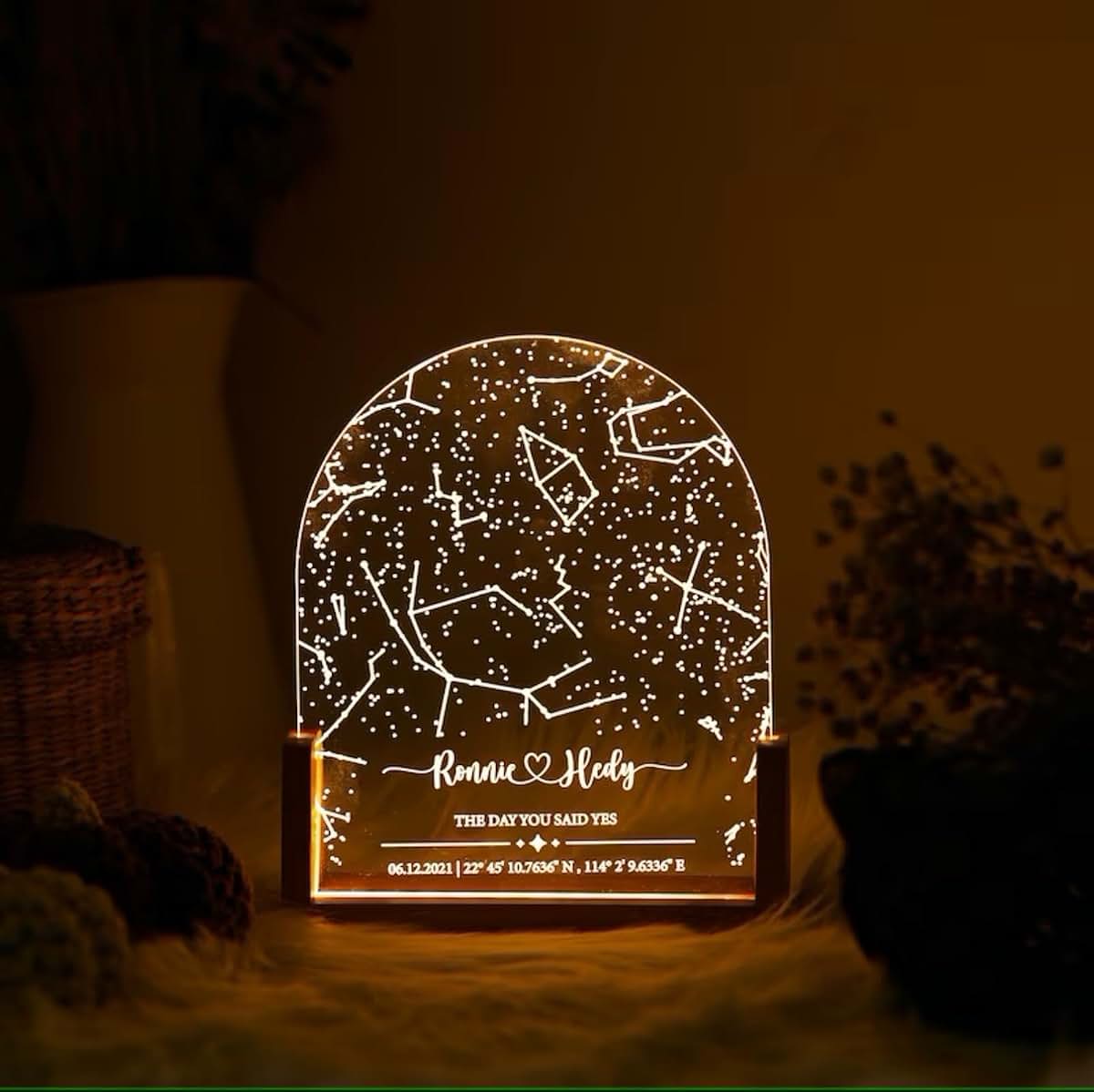XEL Custom Star Map Night Light for Couples,Personalized Night Light Star Map Plaque,Star Constellation Map for