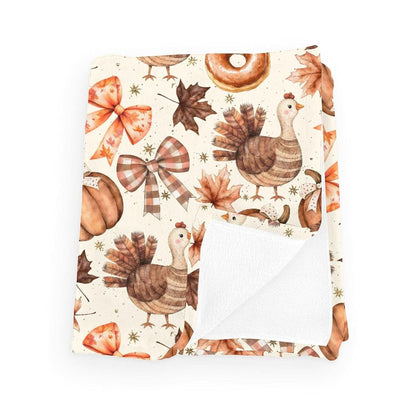 Wicbfdfv Thanksgiving Turkey Pumpkin Flannel Baby Blanket
