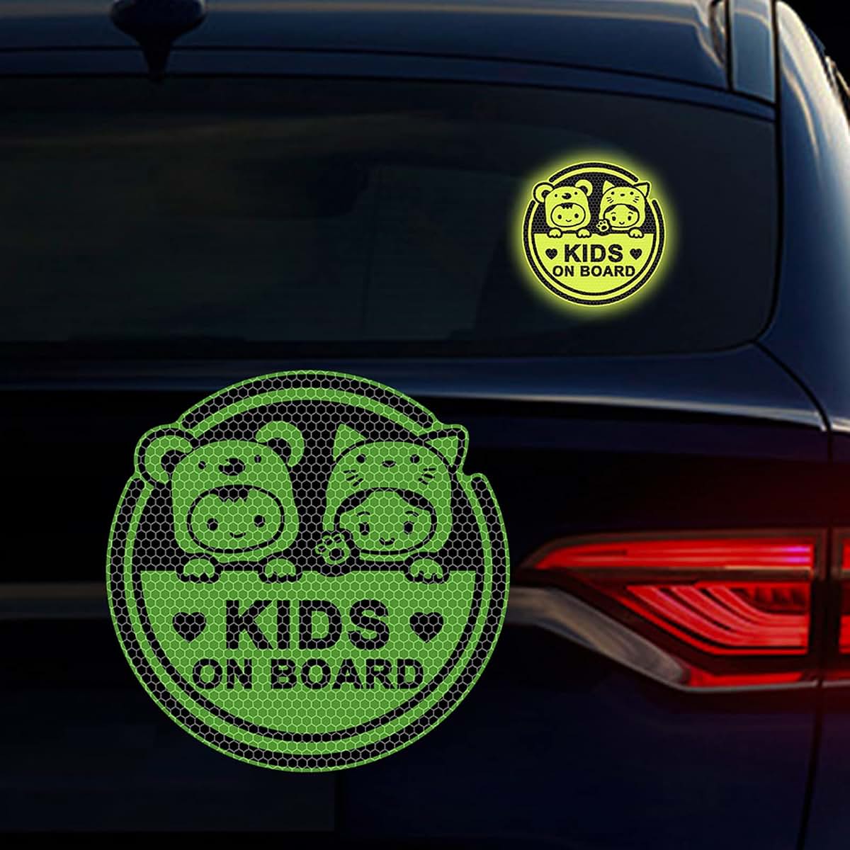 Nouiroy Baby on Board Reflective Car Decal Stickers, 2-Pack, Koala and Cat Design, Green