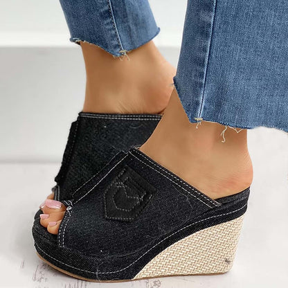 ZBYY Womens Denim Platform Wedge Espadrille Sandals