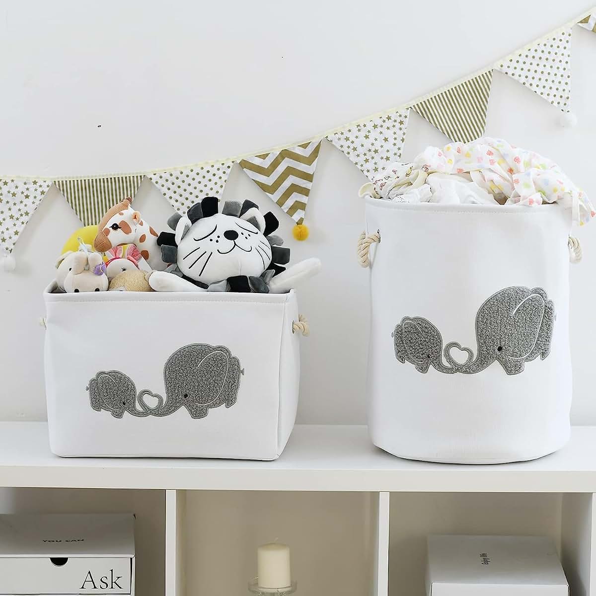 INough I nylon 2-Pack Storage Baskets, Nursery Size, Hamper & Laundry, Mother Baby Gift, Elephant Decor (photo 2)