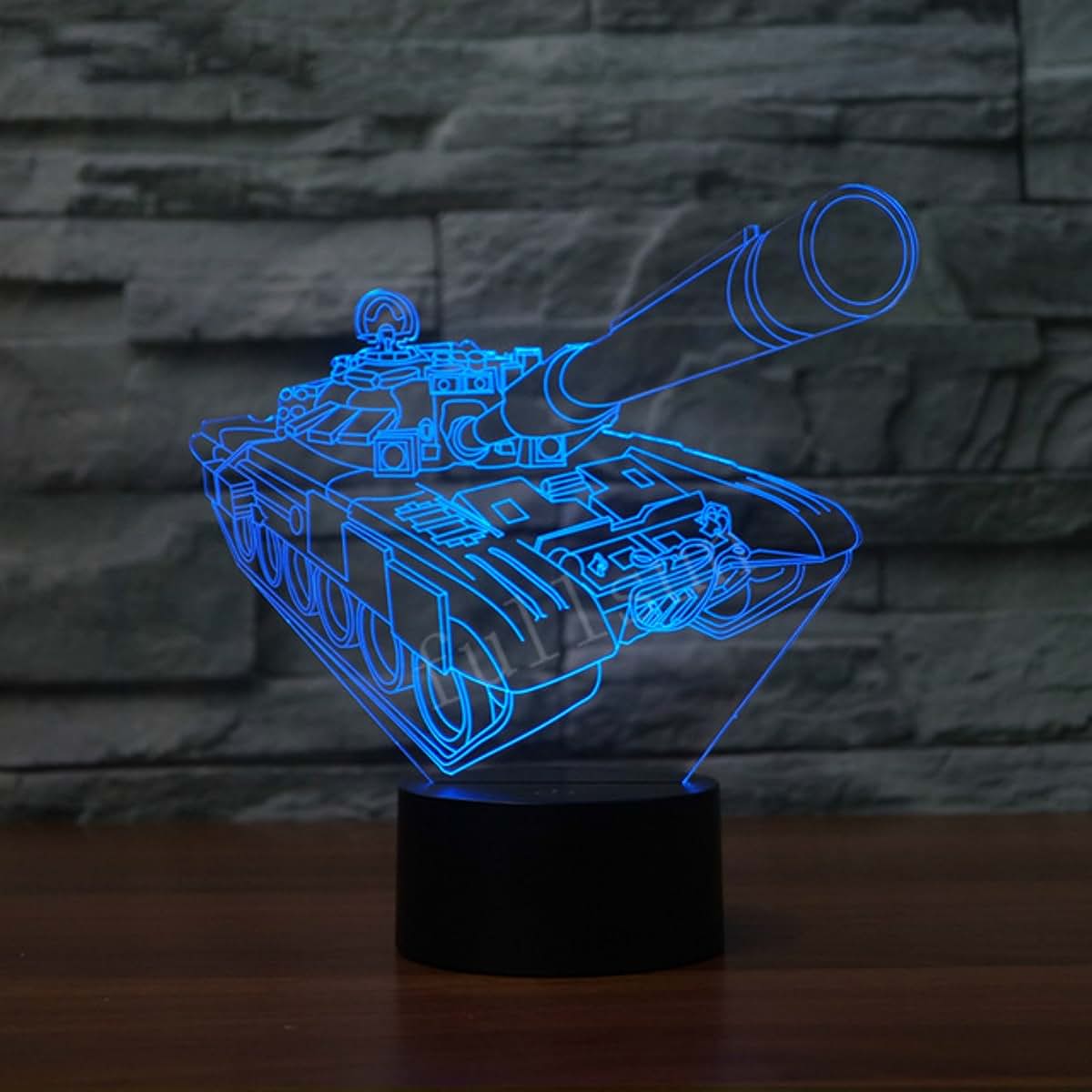 Jinnwell 3D Tank Night Light Lamp Optical Illusion Night Light 7 Color Changing Touch Switch Table Desk Decoration