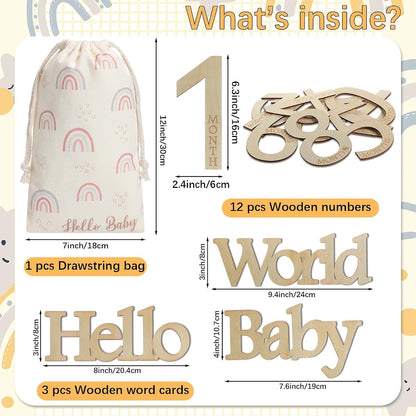 Milestone Baby Photo Props Set | Wooden Monthly Card Numbers for Announcements