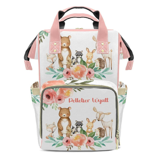 LiSoAkWE Personalized Floral Woodland Animals Diaper Backpack