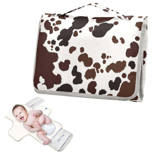 Kigai Cow Print Portable Diaper Changing Pad with Zippered Mesh Pocket