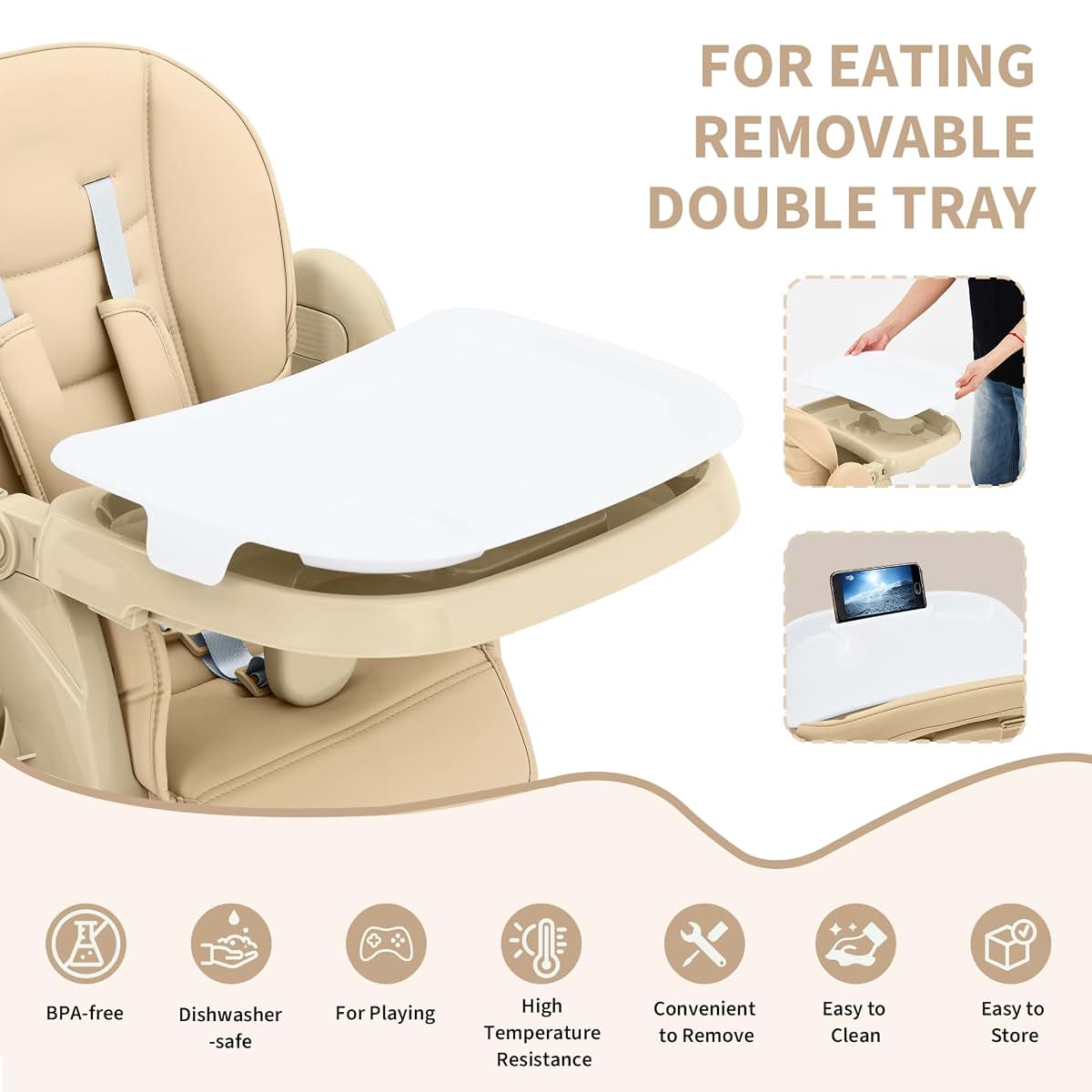 Jojoka Foldable Baby High Chair In Champagne With Adjustable Height (photo 2)