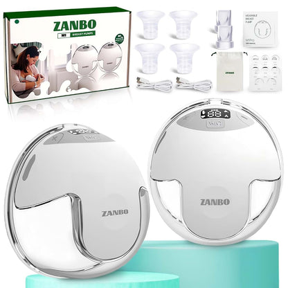 ZANBO Wearable Electric Breast Pump 2‑Pack Hands‑Free,19/21mm Flange, White