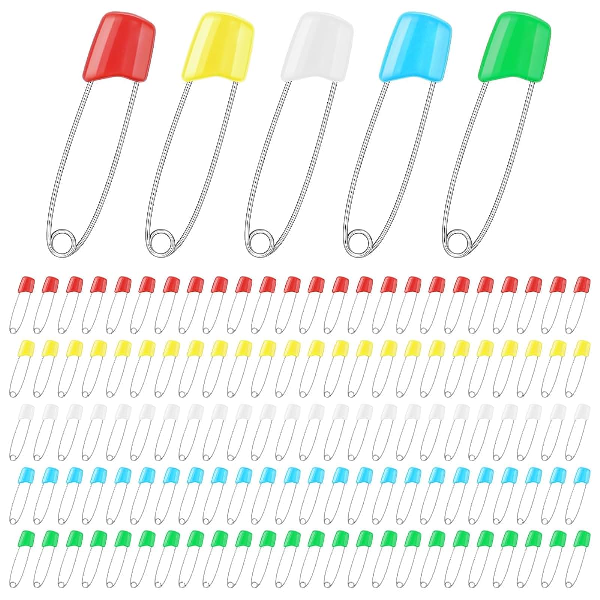 BabyOneStop 120 Pcs Diaper Pins 2.2 Inch Stainless Steel Safety Pins with Plastic Head, 5 Colors
