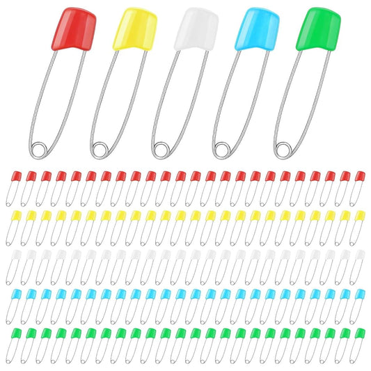 BabyOneStop 120 Pcs Diaper Pins 2.2 Inch Stainless Steel Safety Pins with Plastic Head, 5 Colors