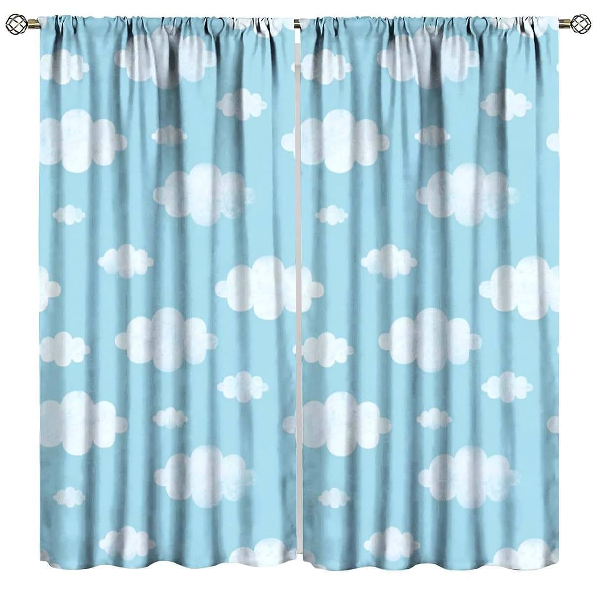 Phtayot Kawaii Clouds Curtain Set | Cute Sky Print Window Decor