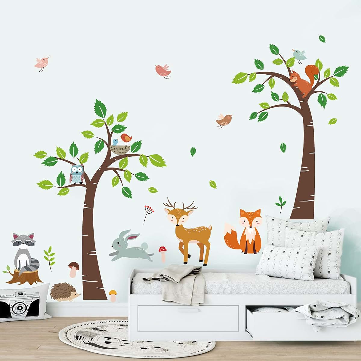 Decalmile Forest Tree Animal Wall Stickers for Nursery and Kids Room, 2 Sheets