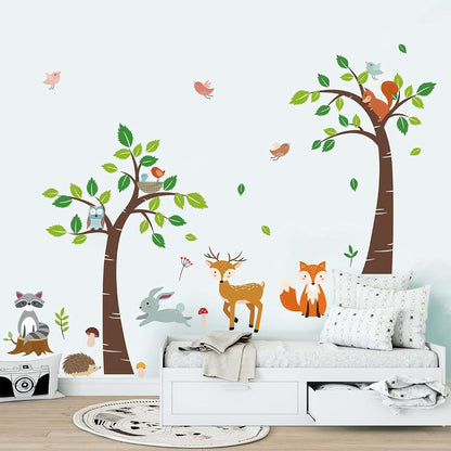 Decalmile Forest Tree Animal Wall Stickers for Nursery and Kids Room, 2 Sheets