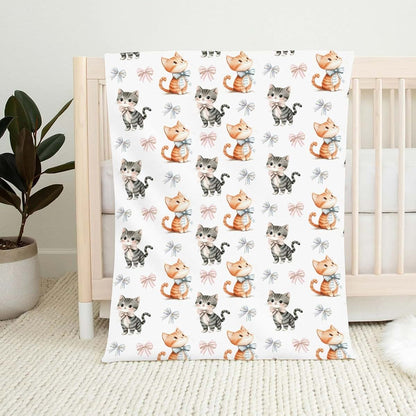 Wicbfdfv Cute Cats Bows Baby Boy Girl Cartoon Orange Kitten Pet Stripe Blue Pink Blankets Cat Lover Gift Flannel (photo 2)