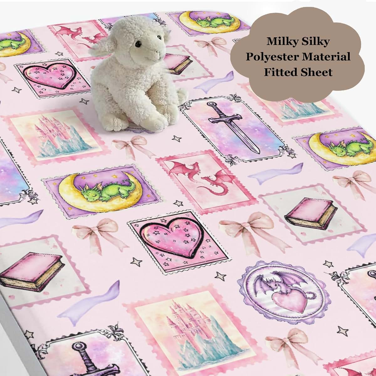 Wicbfdfv Pink Dragon Castle Fitted Crib Sheet for Standard Cribs (photo 3)