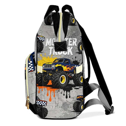 Joyestore Personalized Monster Truck Car Custom Mom Bag with Name,Dad and Mom Diaper Backpack for Baby Boys